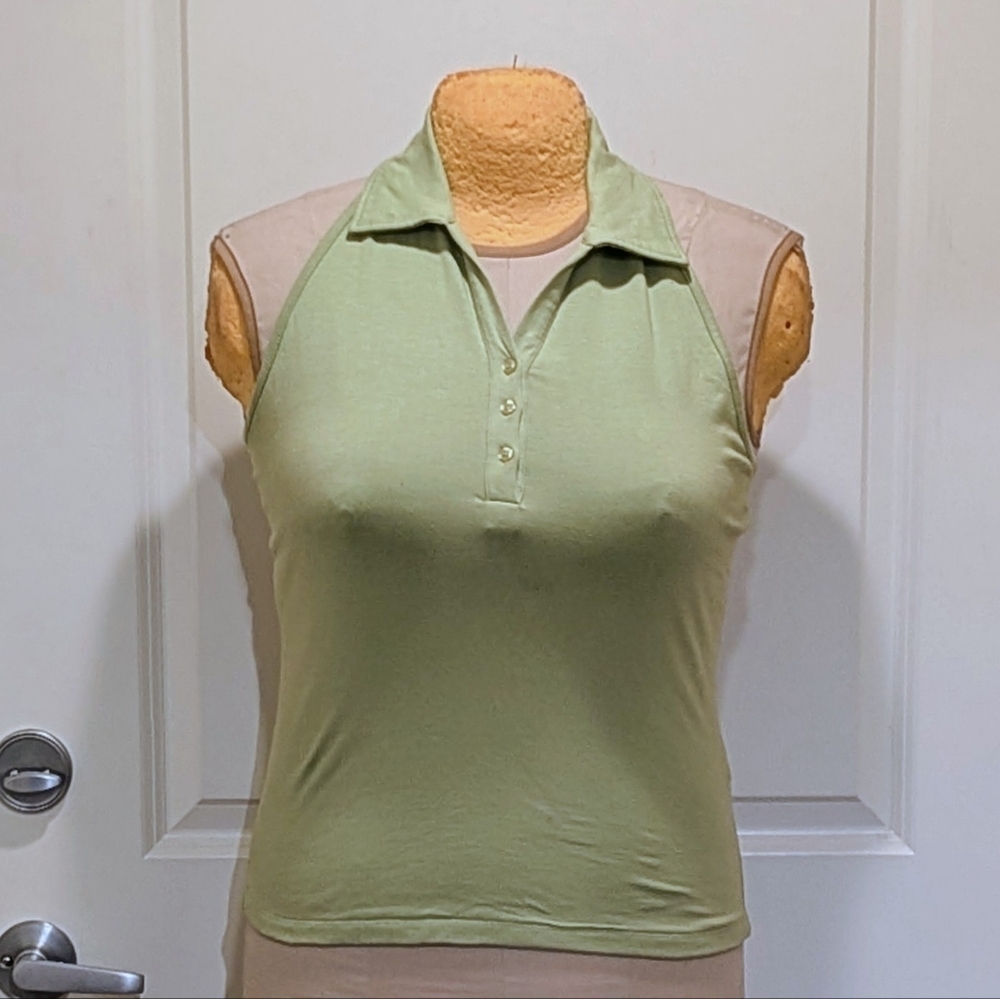 3/$30 EUC Sears XL Y2K Cotton Blend Pale Green Collared Halter Top